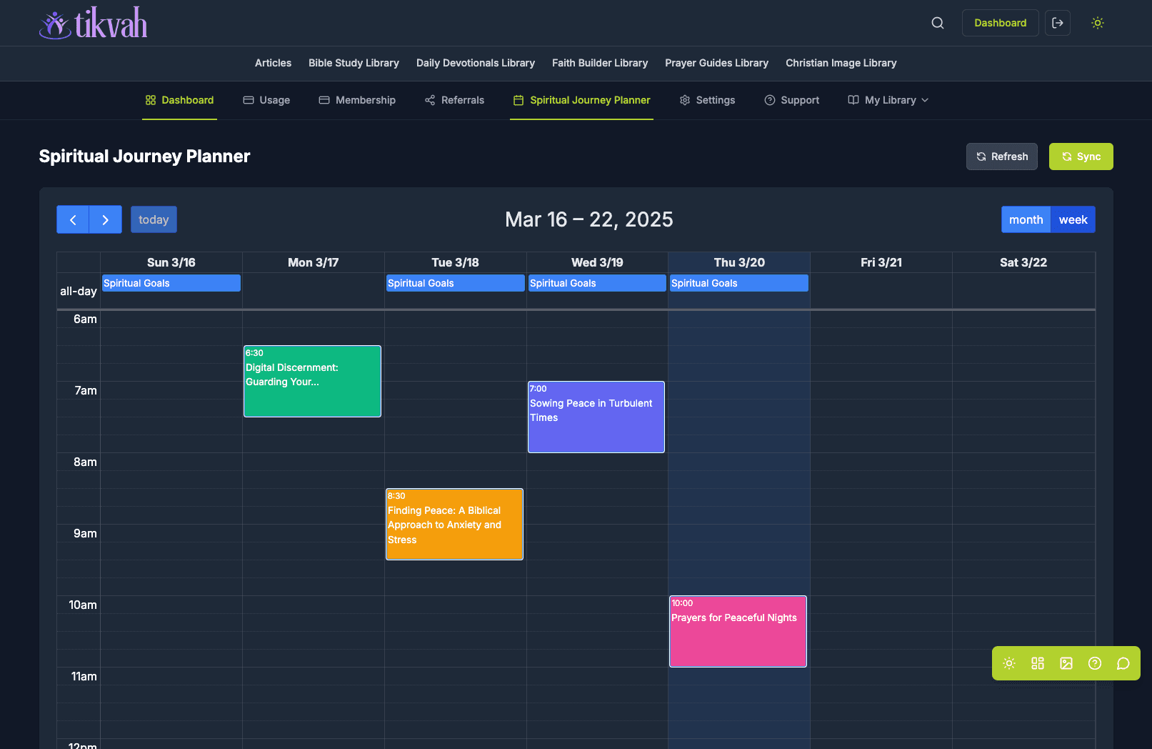 Weekly Planner View - Dark Theme